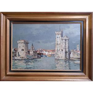 Jean Rigaud (1912-1999) - Le Port De La Rochelle, Huile Sur Toile