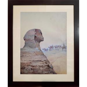 Marius Hubert-robert (1885-1966), The Sphinx Of Giza, Watercolor