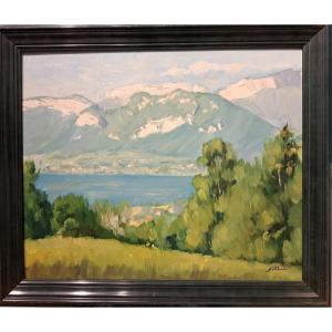 Max Riou (19th-20th Century), Mountain View, Oil On Isorel