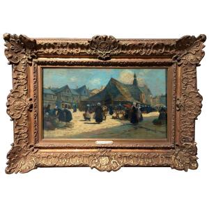 Fernand Le Gout-gérard (1856-1924), Le Marché Devant Les Halles à Auray