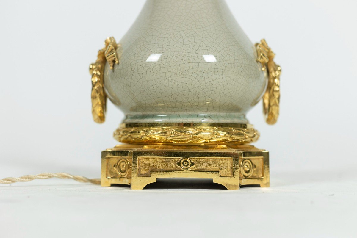 Lamp In Bronze And Celadon Porcelain, Circa 1880, Circa 1880-photo-5