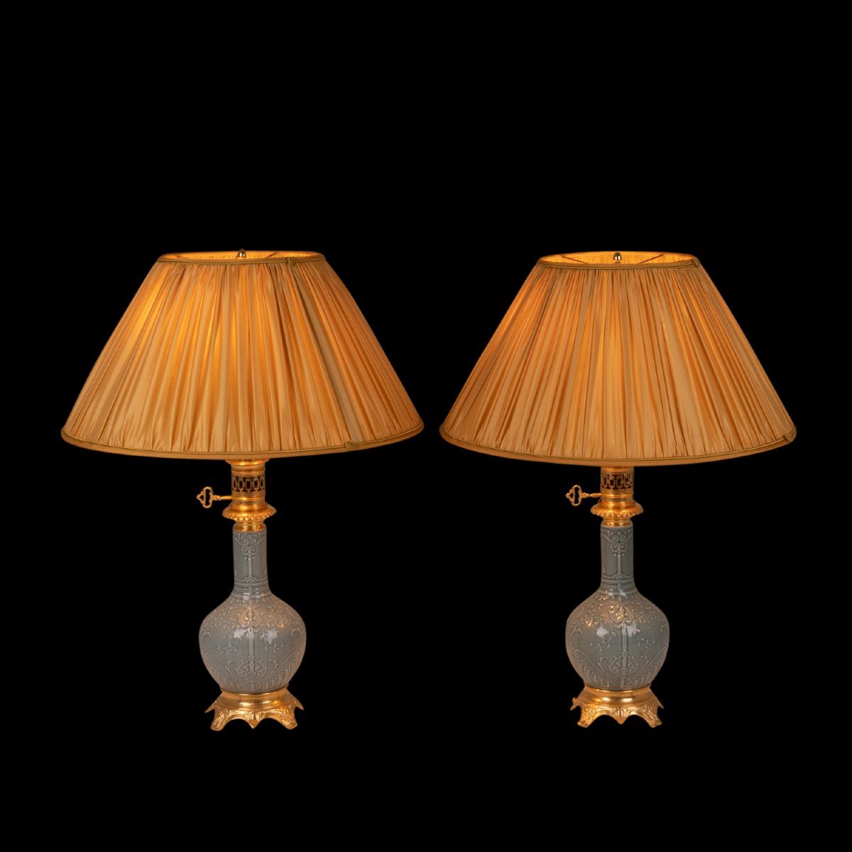 Pair Of Lamps In Celadon Porcelain And Bronze, Circa 1880, Ls5543798a-photo-6