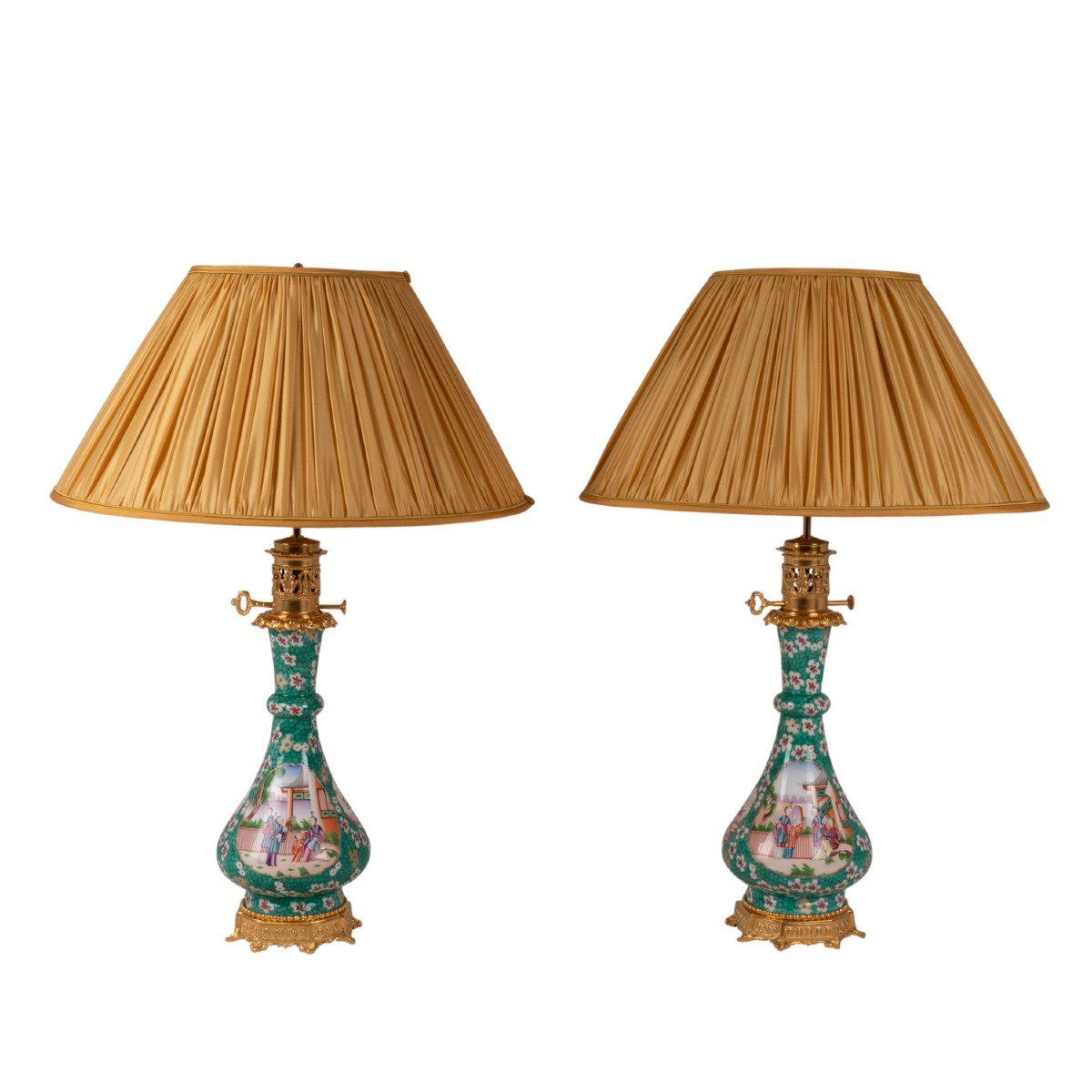Pair Of Lamps In Porcelain Of Canton And Bronze, Circa 1880, Ls5546774b