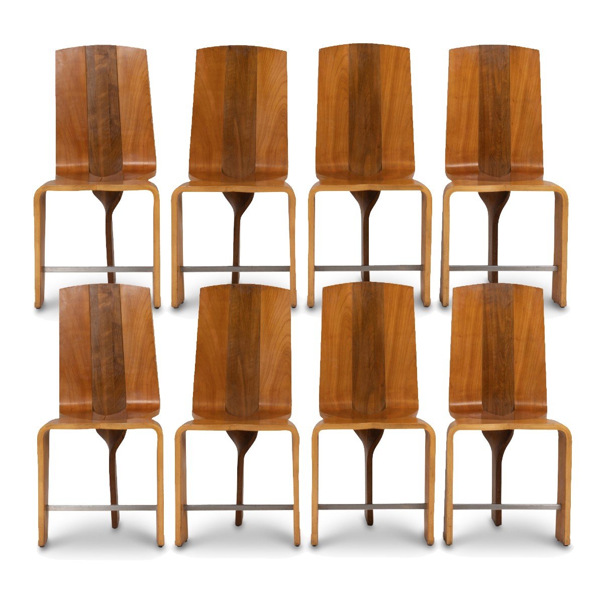 Series Of Eight Chairs Blond Cherry Wood, 1980s, Ls54792009b