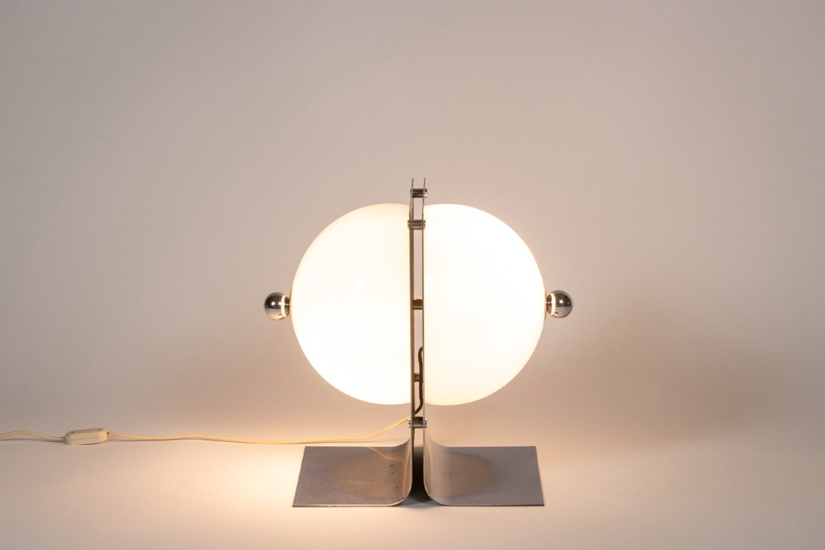 Table Lamp In Polished And Opaline Metal, 1970s, Ls5739409b-photo-2