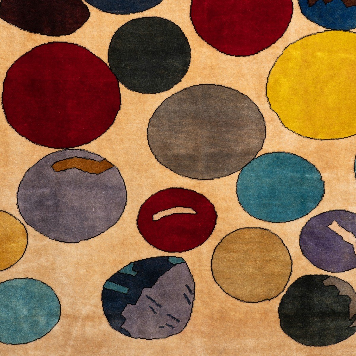 Tapis,	Ou	Tapisserie,	En	Laine	Représentant	Des	Cercles	Colorés.	Travail	Contemporain-photo-4