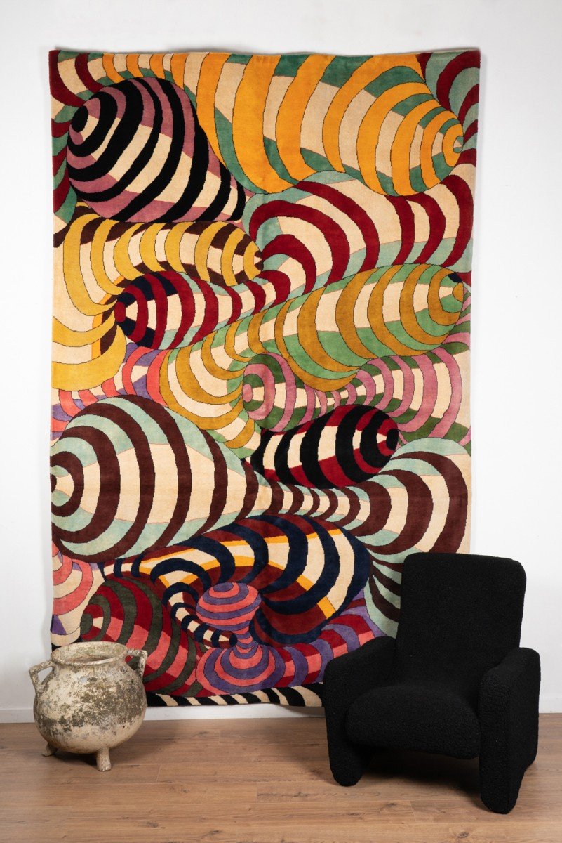 Carpet, Or Tapestry, With Spiral Patterns And Wool. Contemporary Work.-photo-1