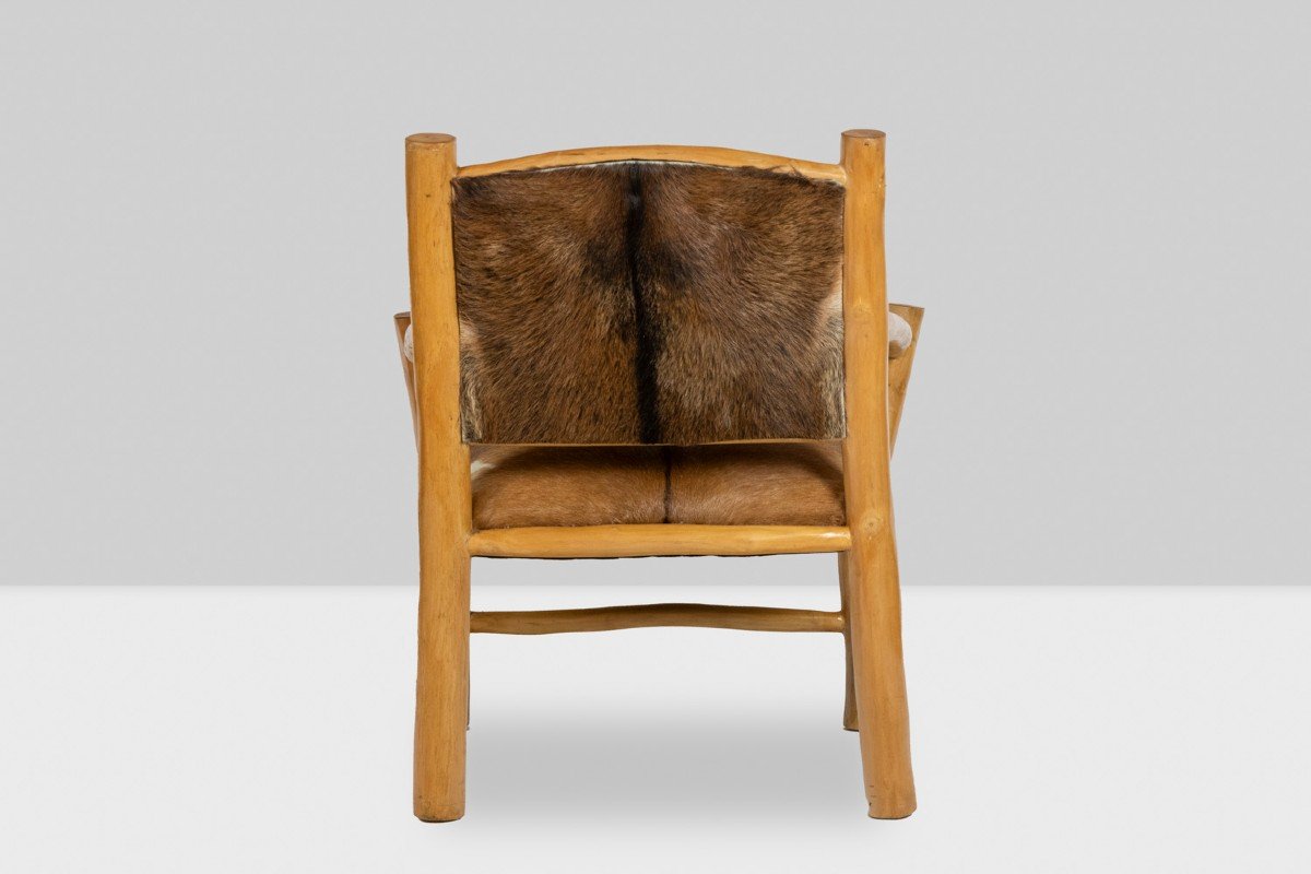 Brutalist Style Armchair In Elm And Goatskin, 1970s-photo-3