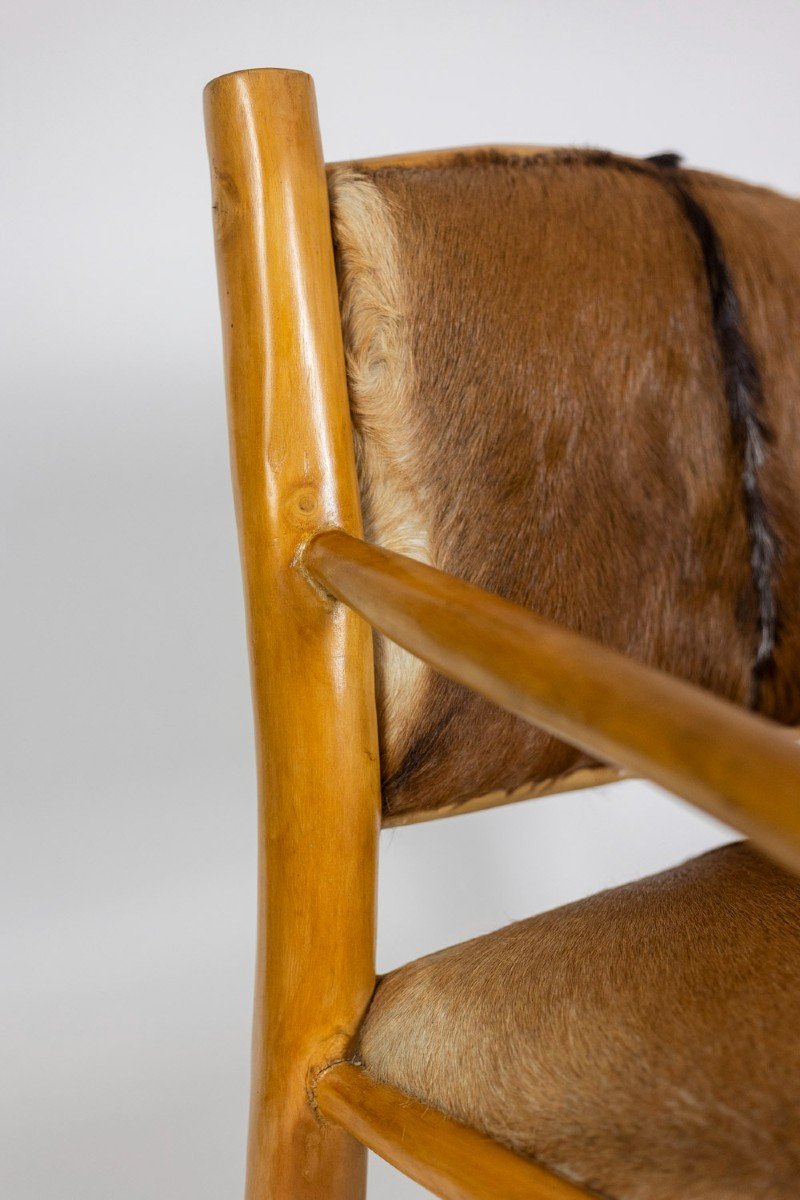 Brutalist Style Armchair In Elm And Goatskin, 1970s-photo-2