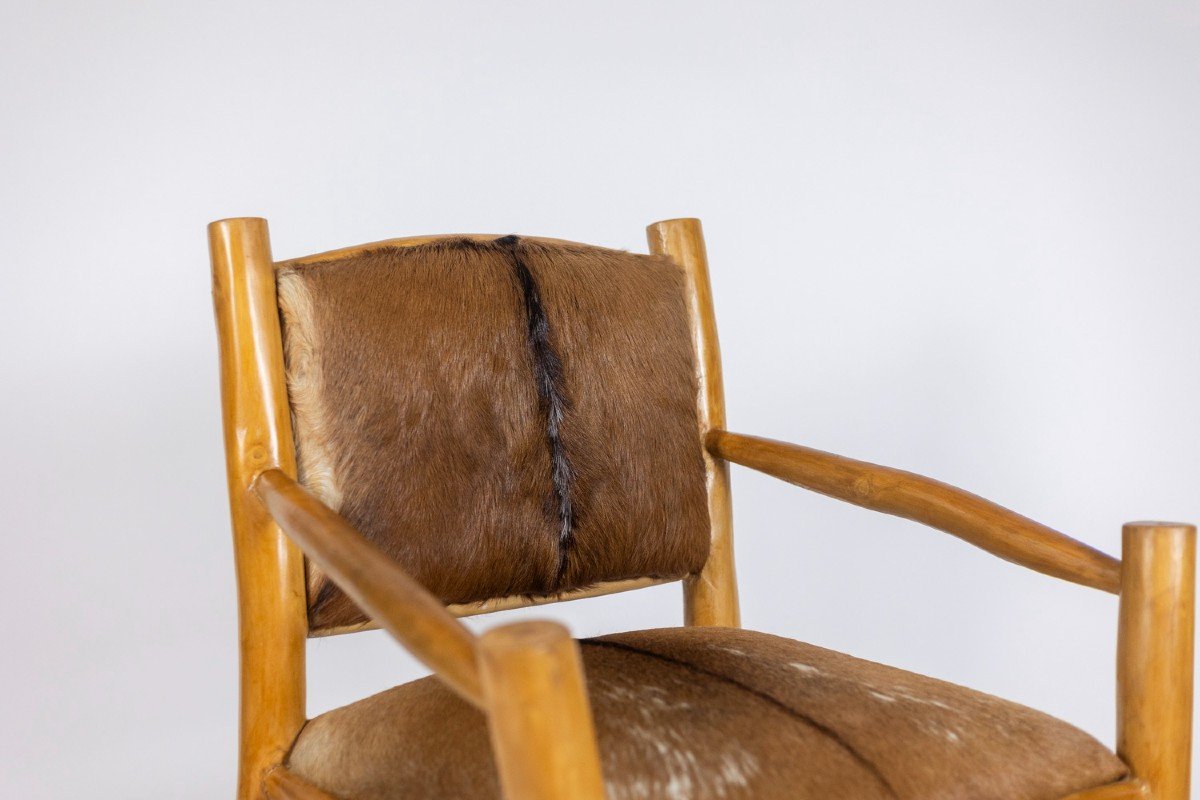 Brutalist Style Armchair In Elm And Goatskin, 1970s-photo-4