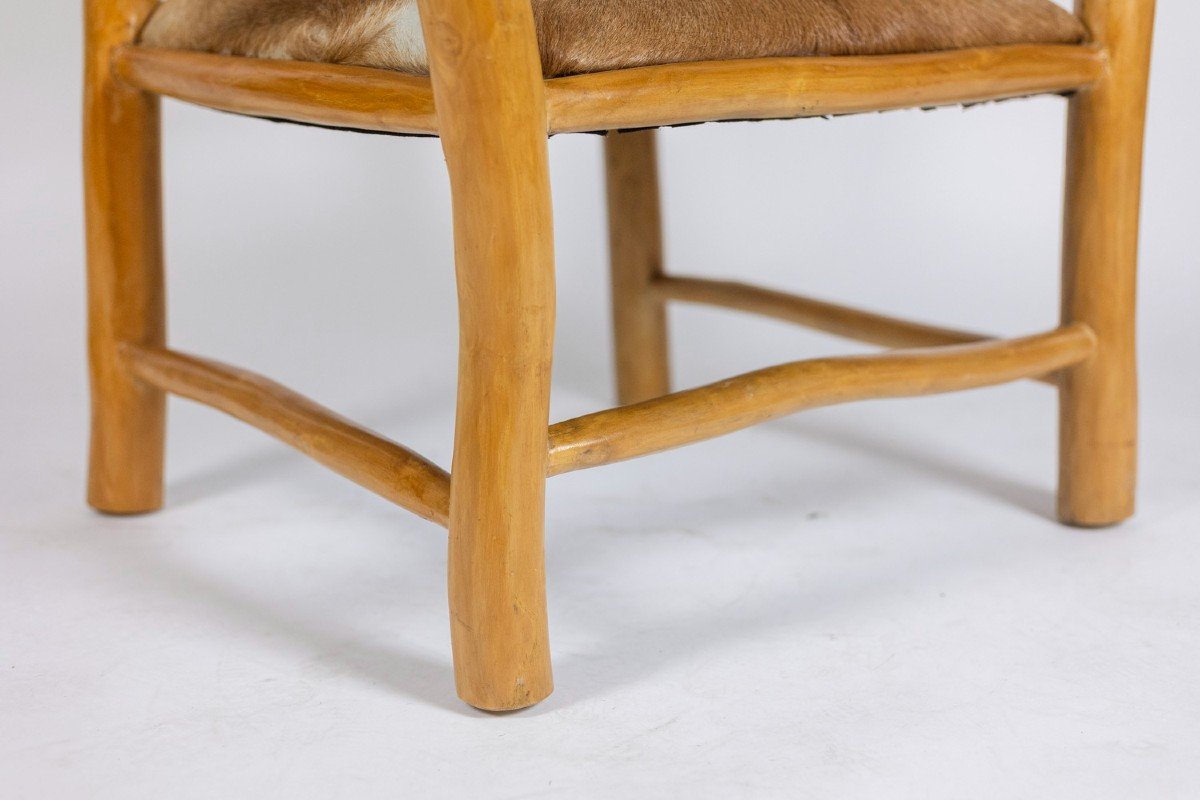 Brutalist Style Armchair In Elm And Goatskin, 1970s-photo-6