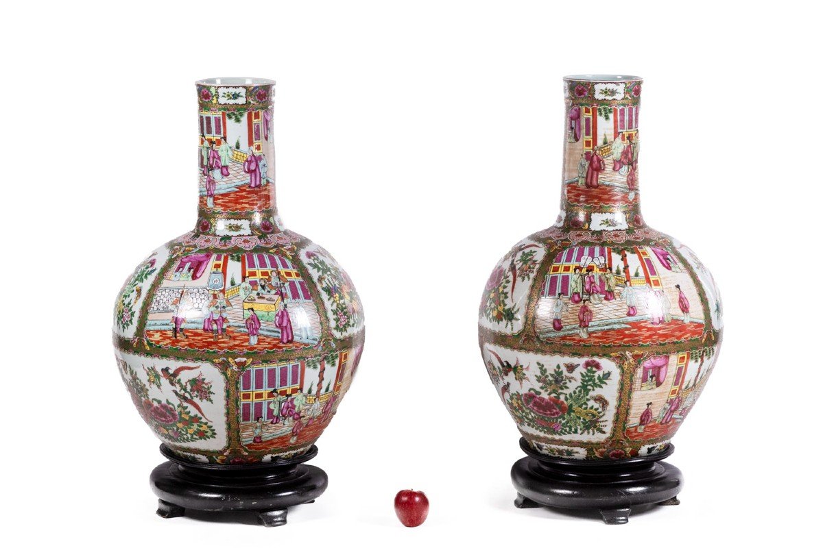 Pair Of Canton Porcelain Vases. Circa 1950.