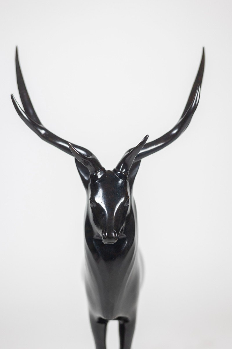 François Pompon. “large Deer”, Bronze, Print From 2006.-photo-2