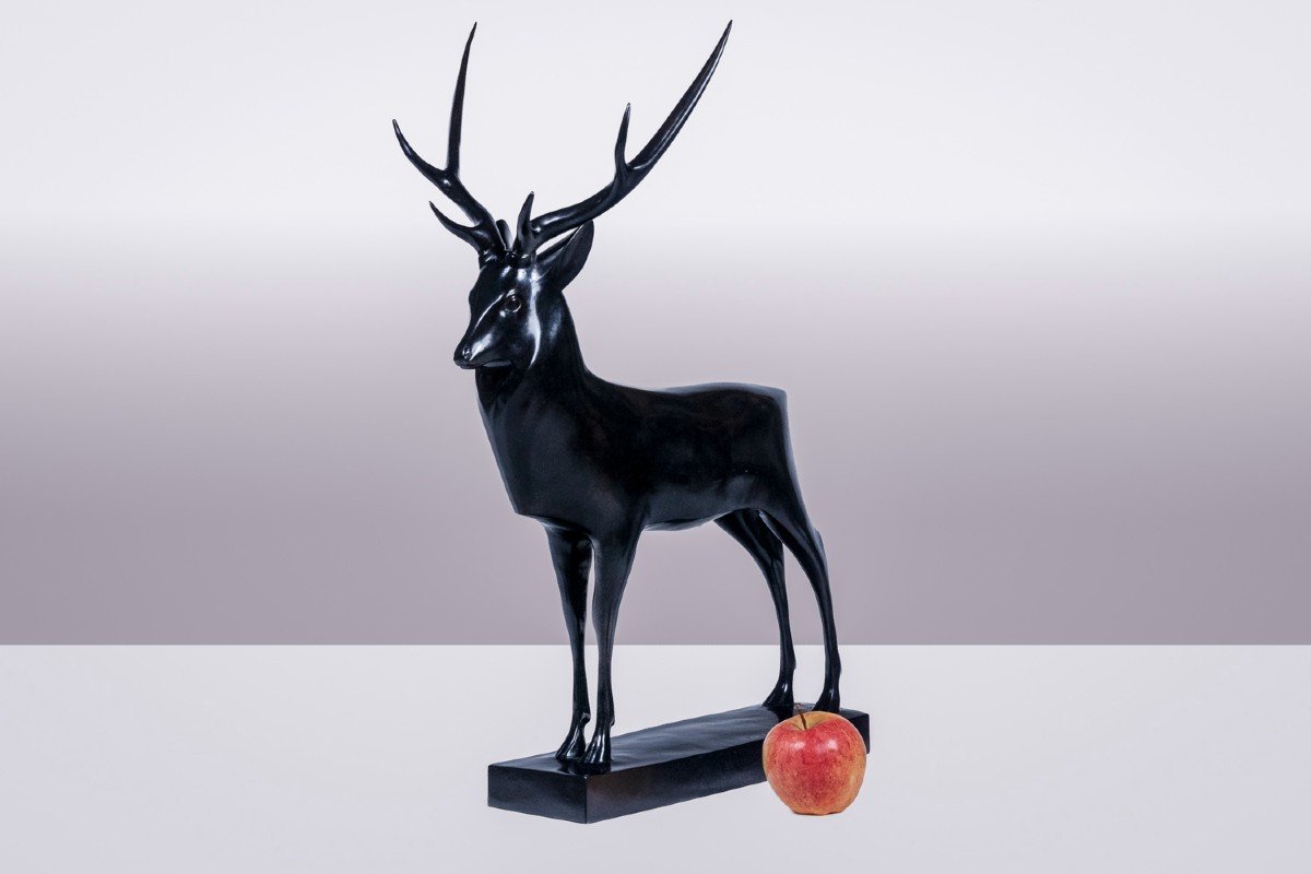 François Pompon. “large Deer”, Bronze, Print From 2006.-photo-4