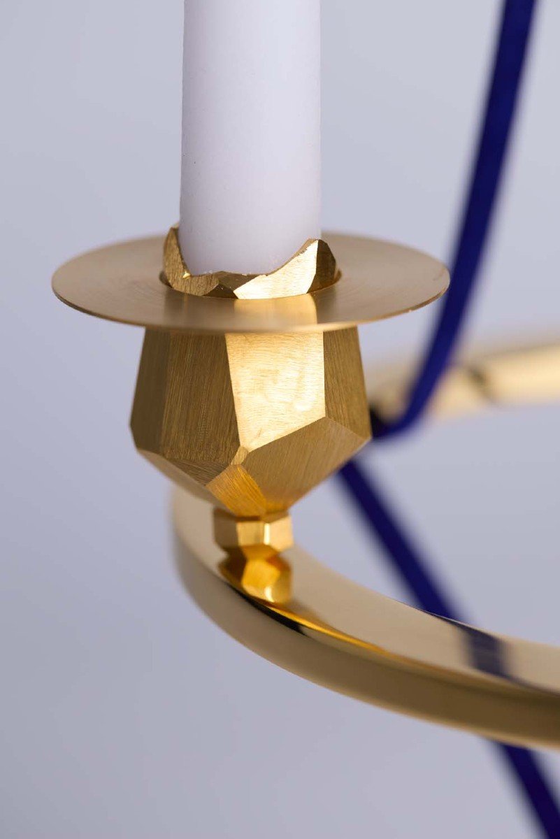 Candlestick In Golden Brass And Velvet. Contemporary Work. Ls59441457y-photo-2