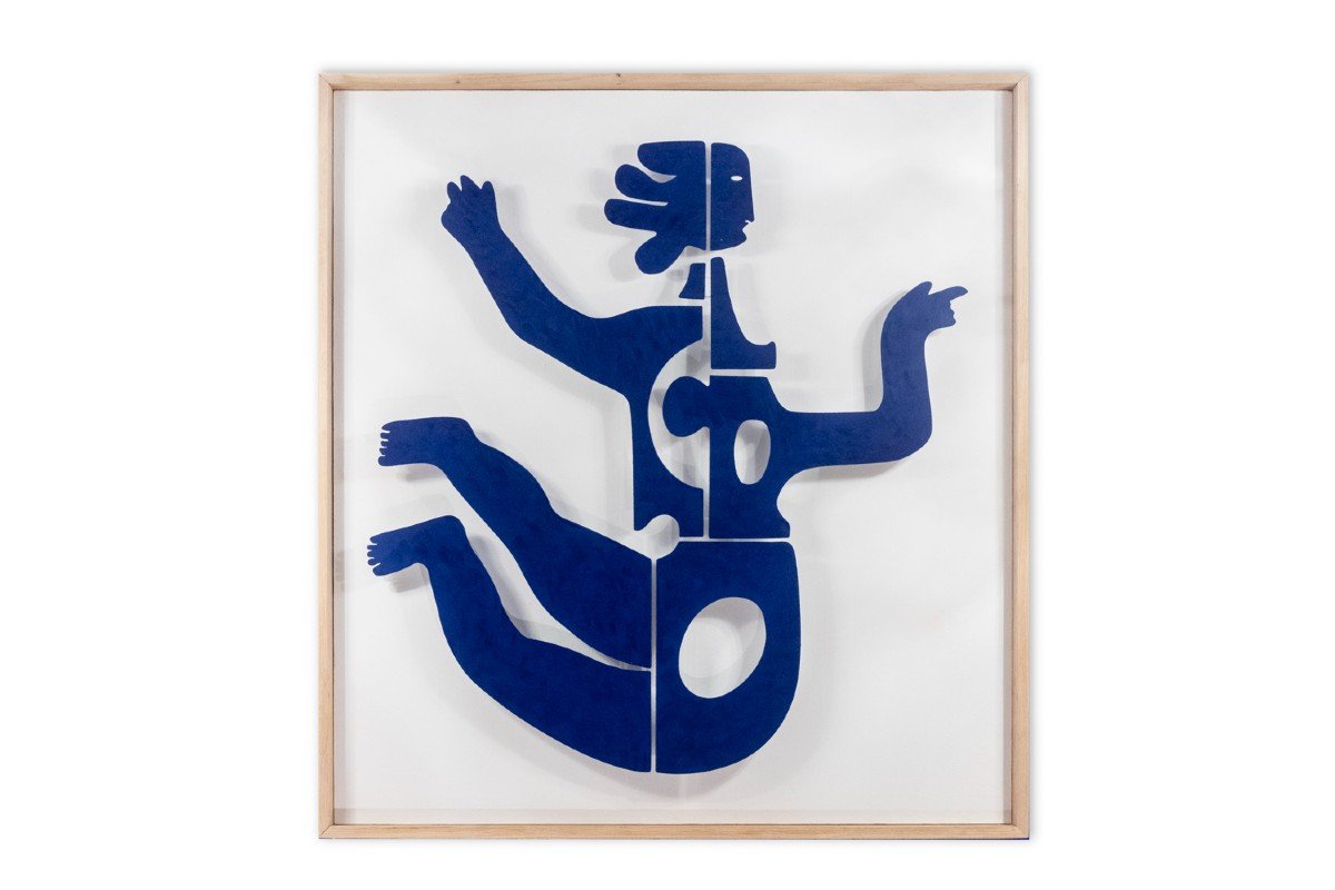 Decorative Panel “eva” In Blue Lacquered Metal. Contemporary Work.