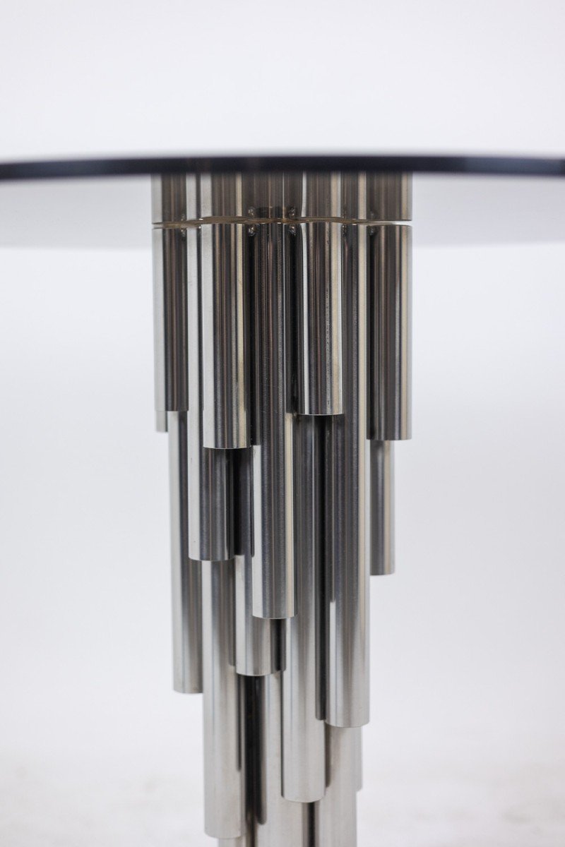 “organ” Pedestal Table In Chromed Metal. 1970s.-photo-4