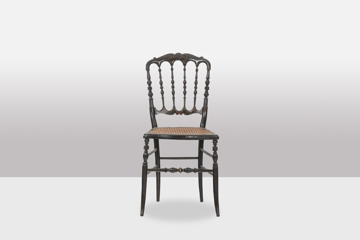 Cane Chair In Turned And Blackened Wood. Napoleon III.-photo-3