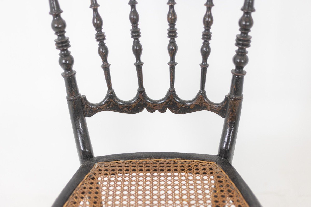 Cane Chair In Turned And Blackened Wood. Napoleon III.-photo-7