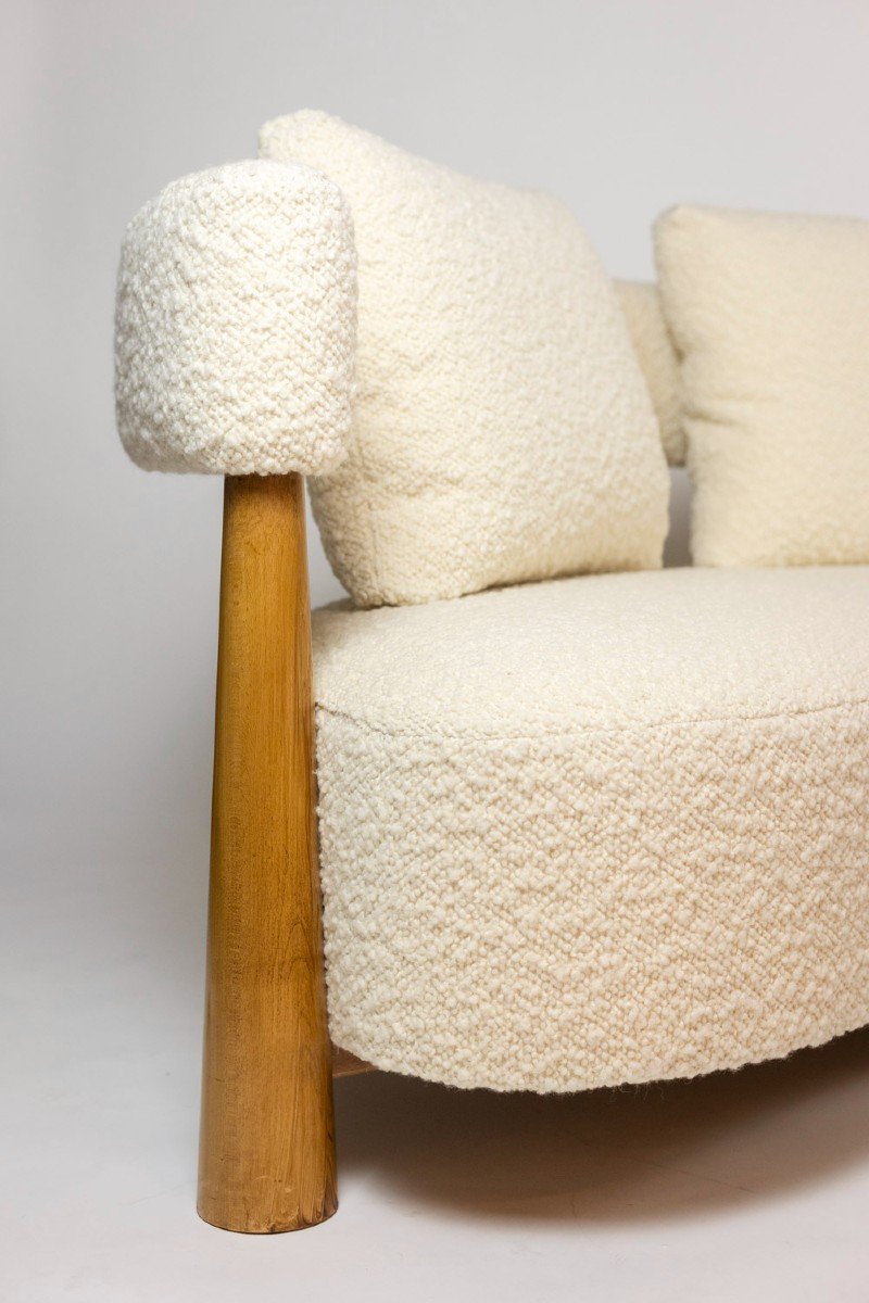 3-seater “bean” Shape Sofa, In Blond Beech. Contemporary Work.-photo-4