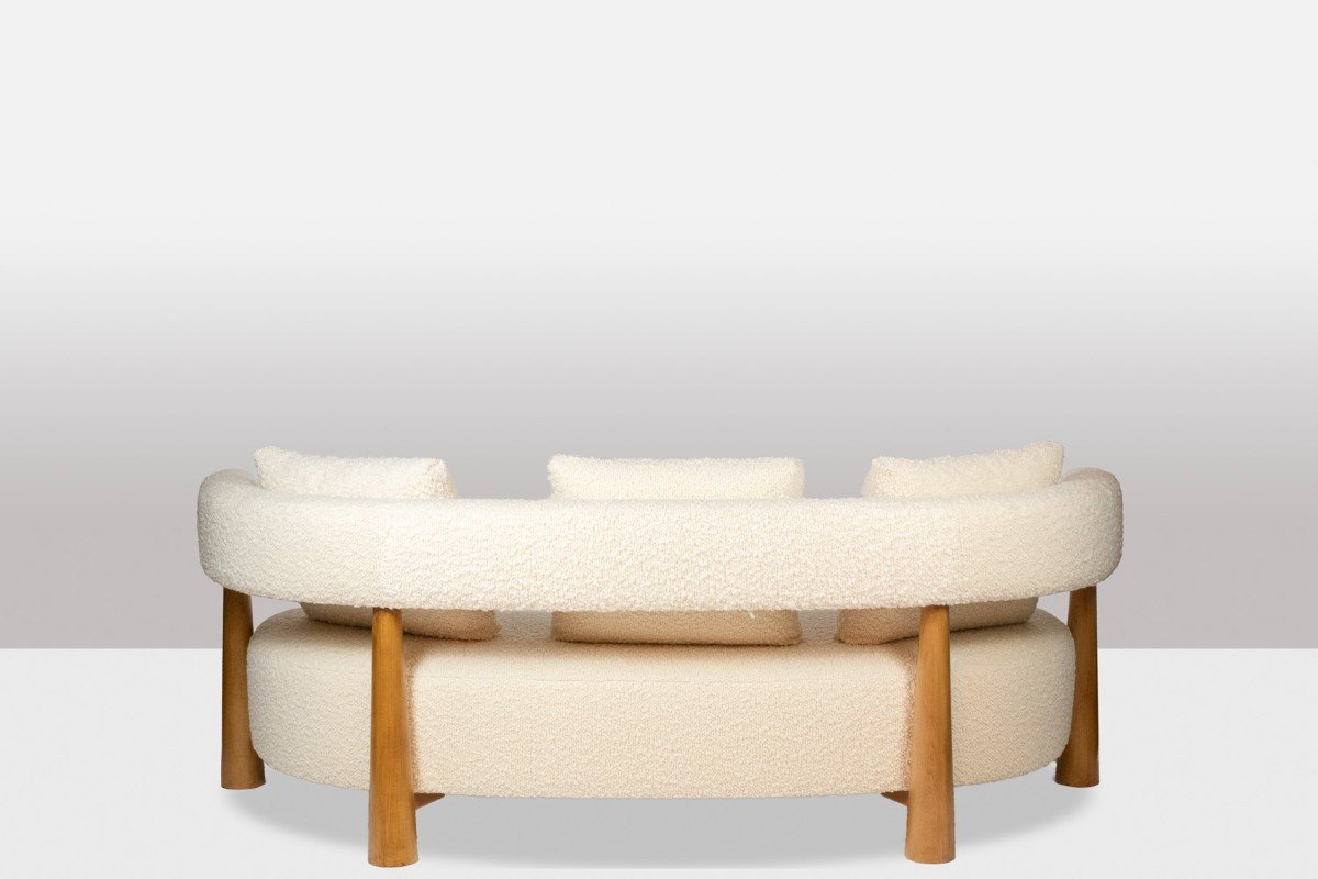 3-seater “bean” Shape Sofa, In Blond Beech. Contemporary Work.-photo-1