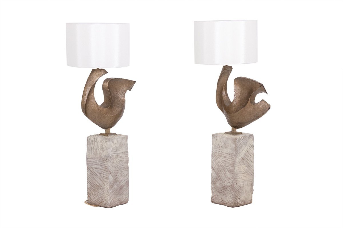 Brutalist Style Lamp Representing A Stylized Bird. 1970s. Ls57201258h-photo-1