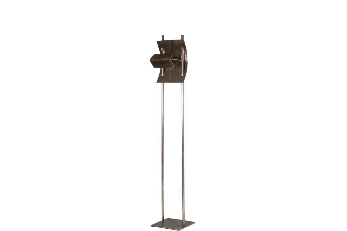 Geometric Floor Lamp In Silver Metal. 1980s.