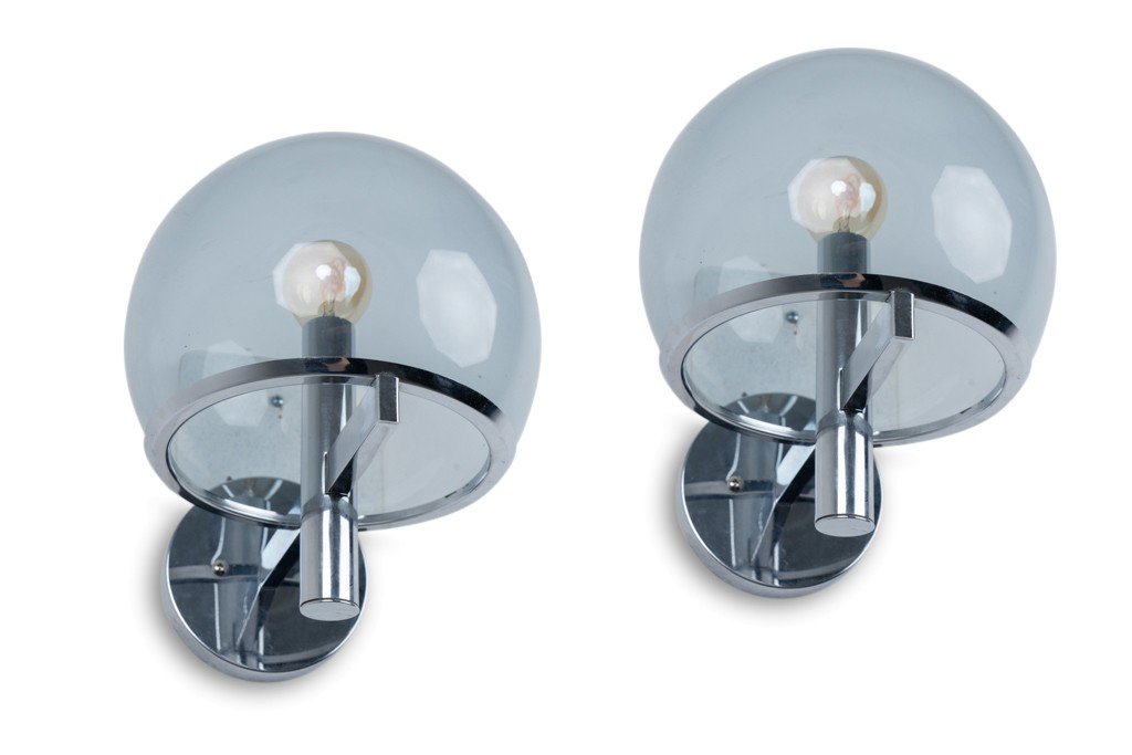 Gaetano Sciolari. Pair Of Boule-shaped Wall Lights. 1970s.