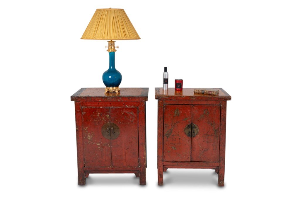 Two Chinese Red Lacquer Sideboards. Nineteenth Century.-photo-1