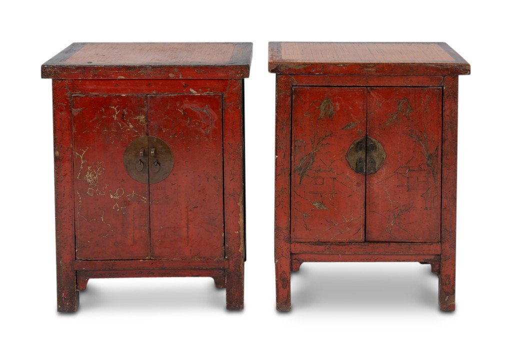 Two Chinese Red Lacquer Sideboards. Nineteenth Century.