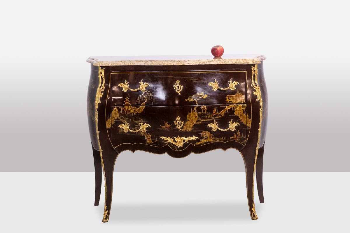 Paire De Commodes De Style Louis XV En Laque Et Bronze. Années 1950. Ls45583308c-photo-1