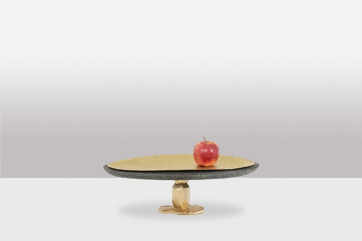 “pitoin” Bowl In Hammered Brass Slate. Contemporary Work. Ls5954637y-photo-2