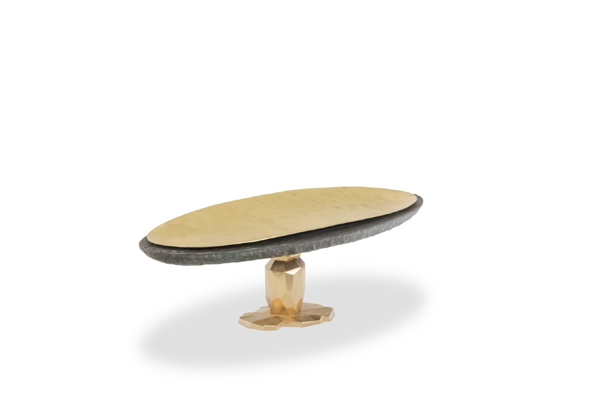 “pitoin” Bowl In Hammered Brass Slate. Contemporary Work. Ls5954637y