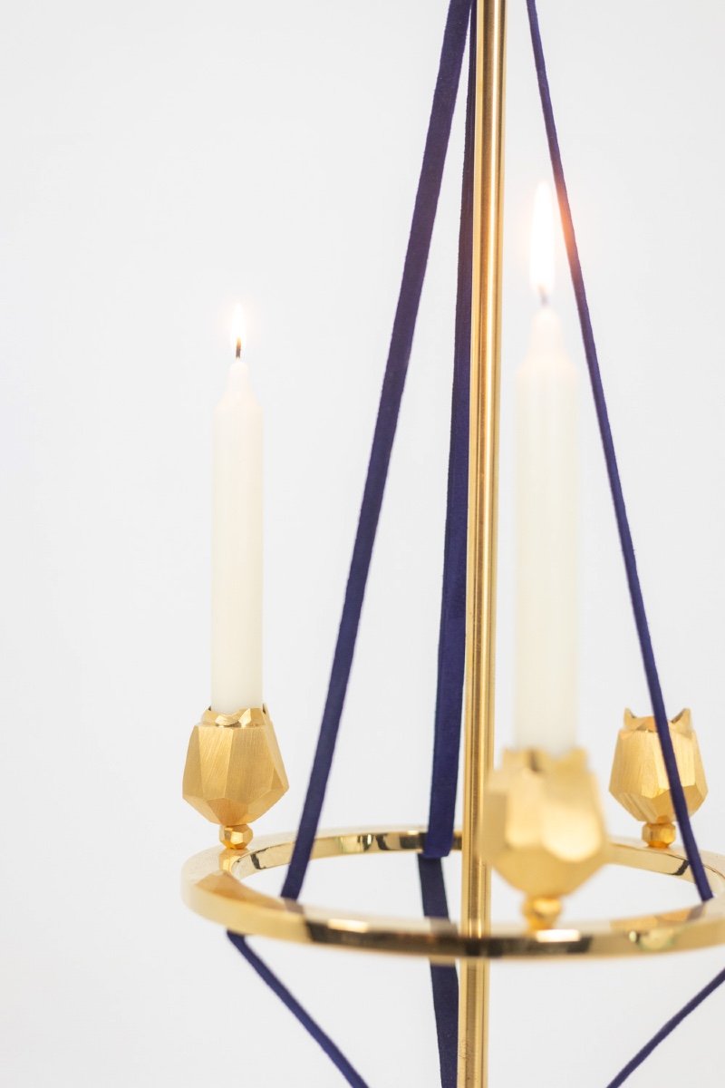 Candlestick In Gilded Brass And Velvet. Contemporary Work. Ls59441456b-photo-3