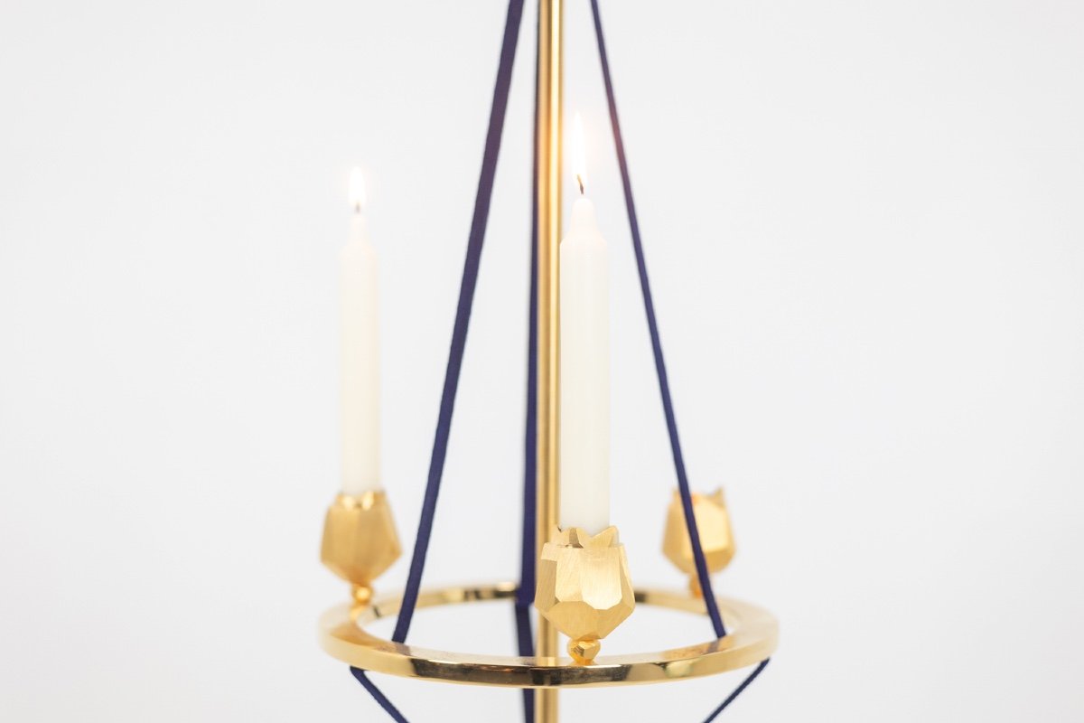 Candlestick In Gilded Brass And Velvet. Contemporary Work. Ls59441456b-photo-4