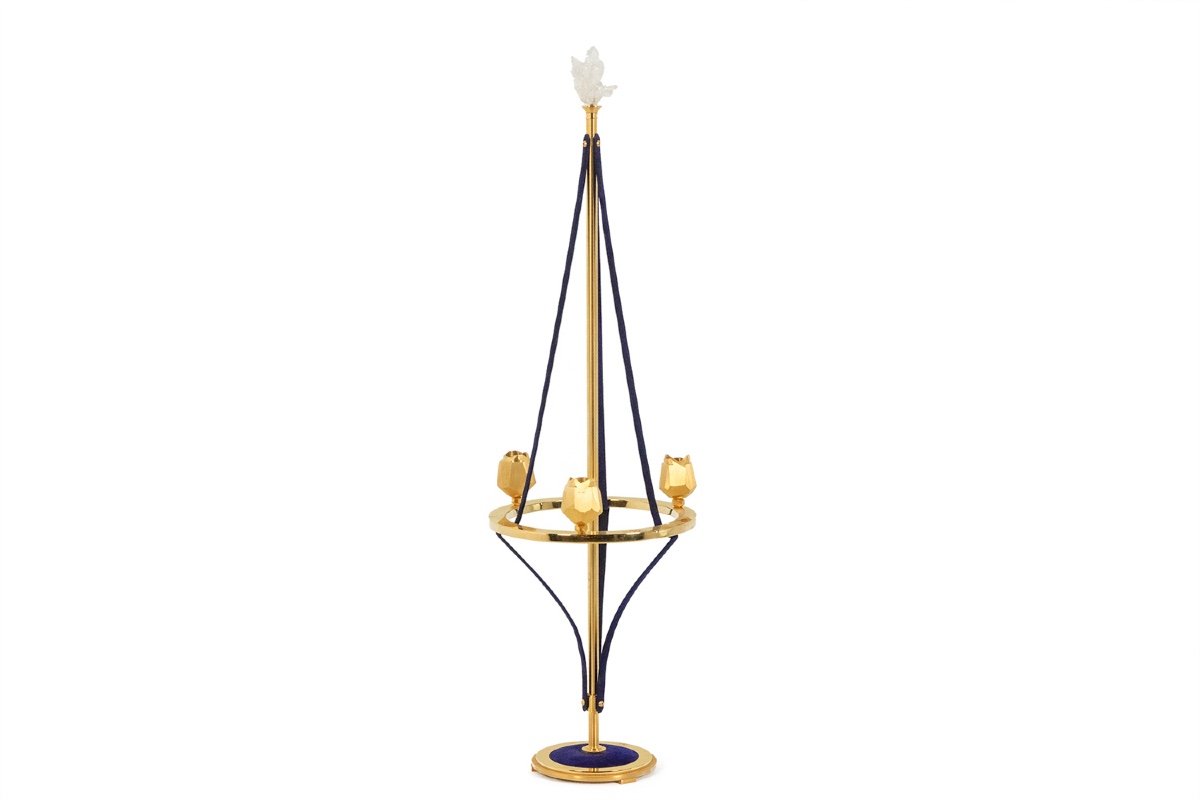 Candlestick In Gilded Brass And Velvet. Contemporary Work. Ls59441456b