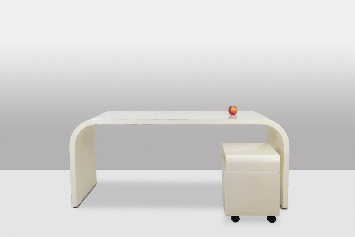 Desk And Its Cardboard Box In White Lacquered Plywood. 1970s. Ls56601111a-photo-3