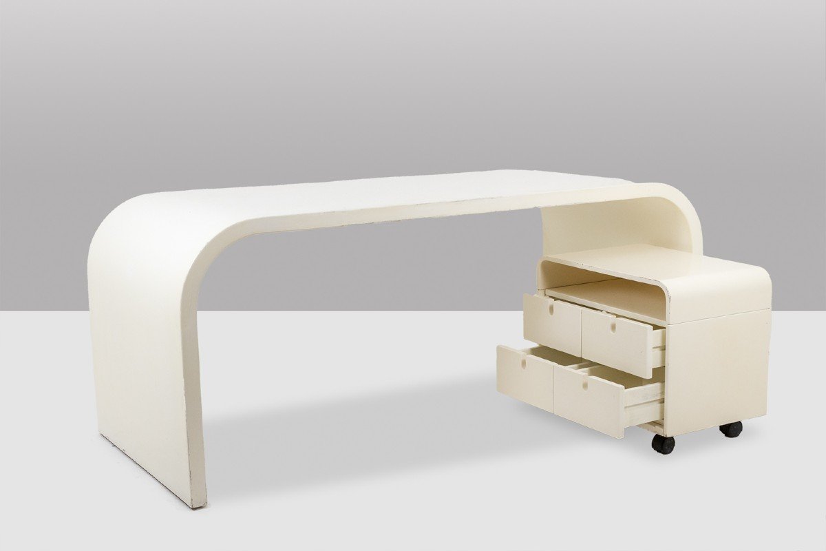 Desk And Its Cardboard Box In White Lacquered Plywood. 1970s. Ls56601111a-photo-4