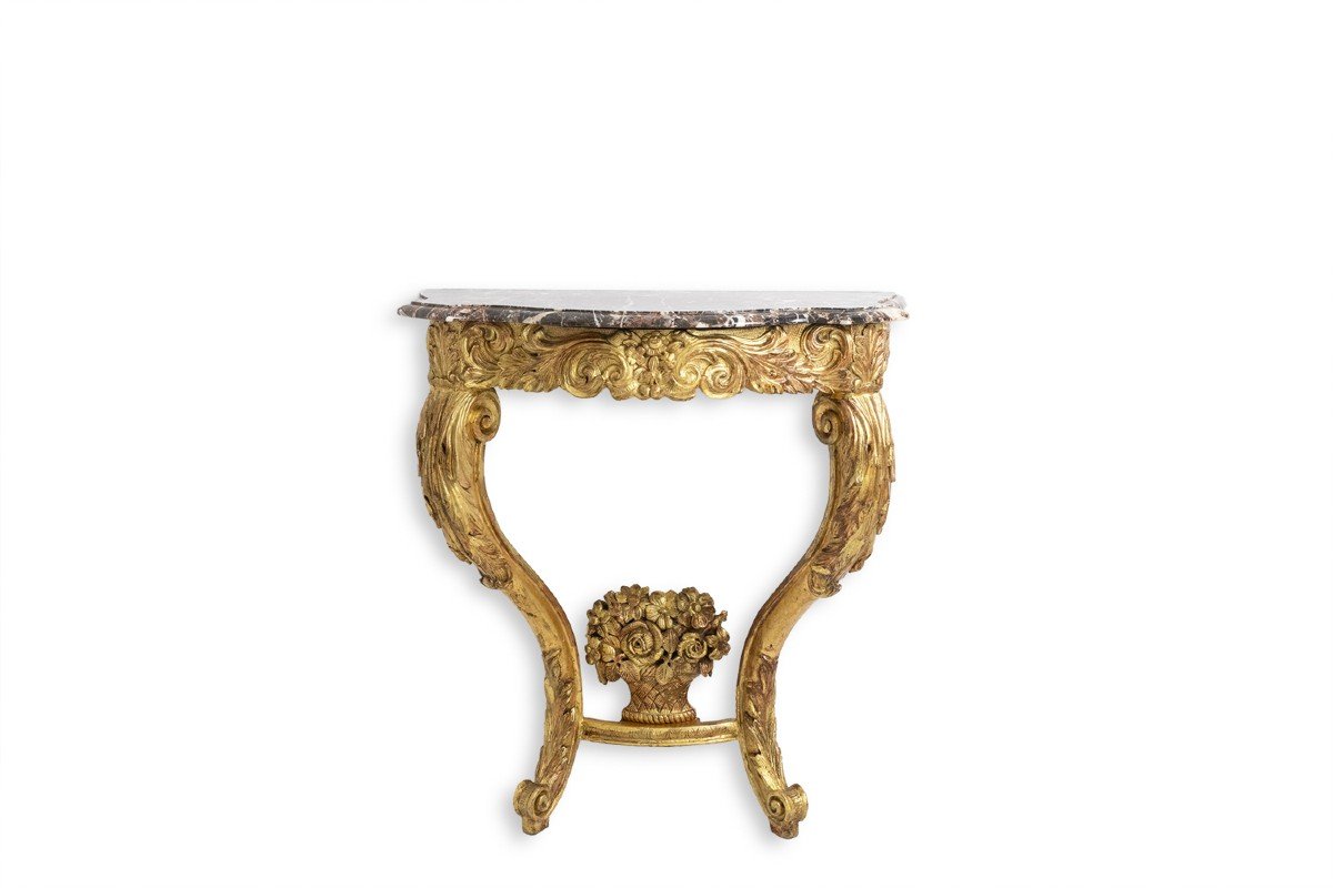 Console En Bois Doré Et Sculpté D’époque Louis XV. Circa 1880. Ls5871738a