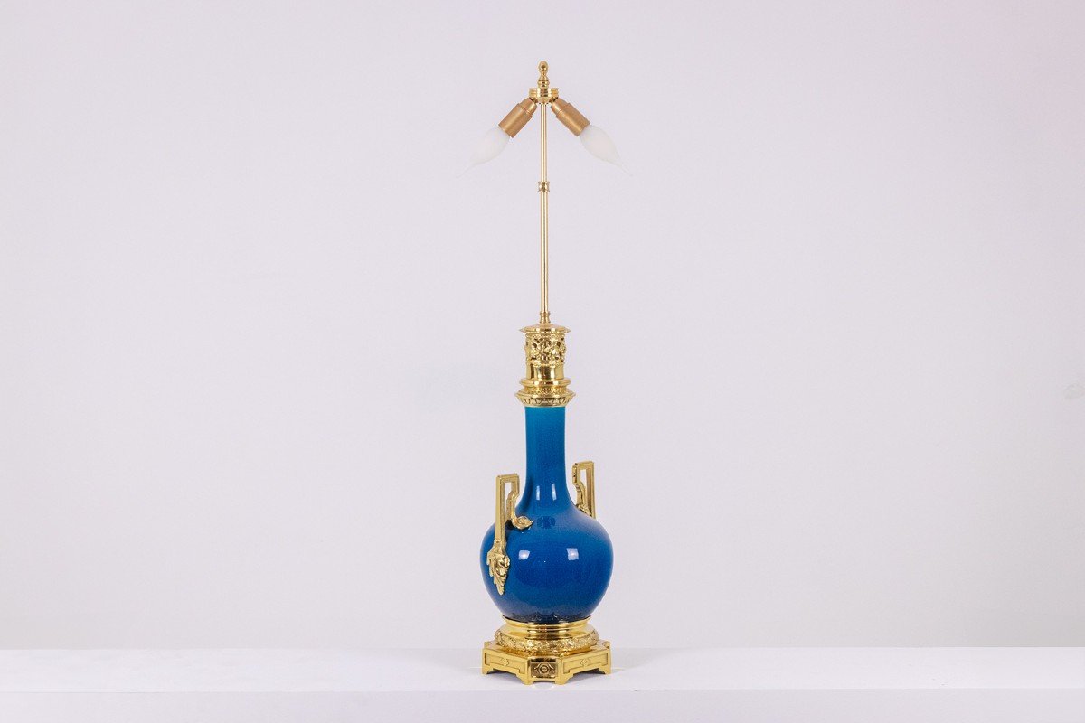 Lamp With Blue Porcelain And Gilded Bronze Handles. Circa 1880. Ls6040309i-photo-3