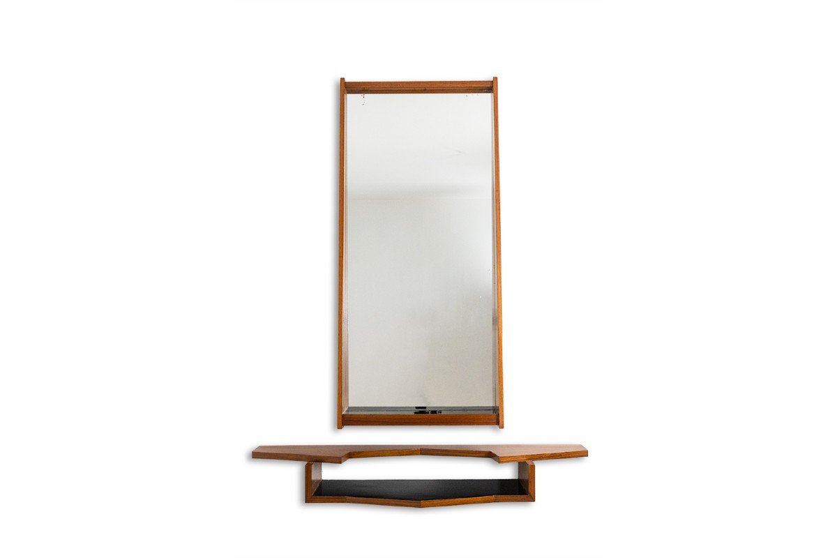 Mirror And Mahogany Console. 1970s. Ls6055507