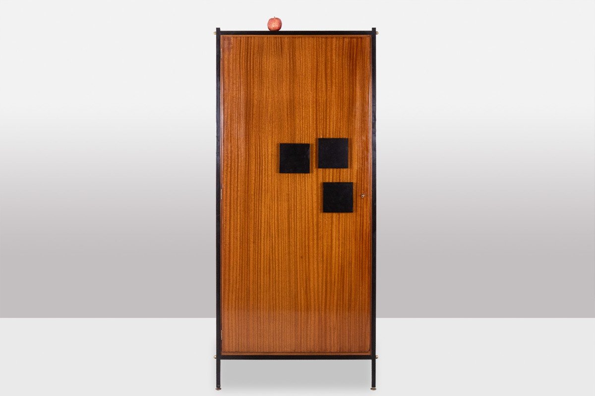 Pair Of Cabinets In Mahogany Veneer And Black Lacquered Iron. 1950s. Ls60702559u-photo-2