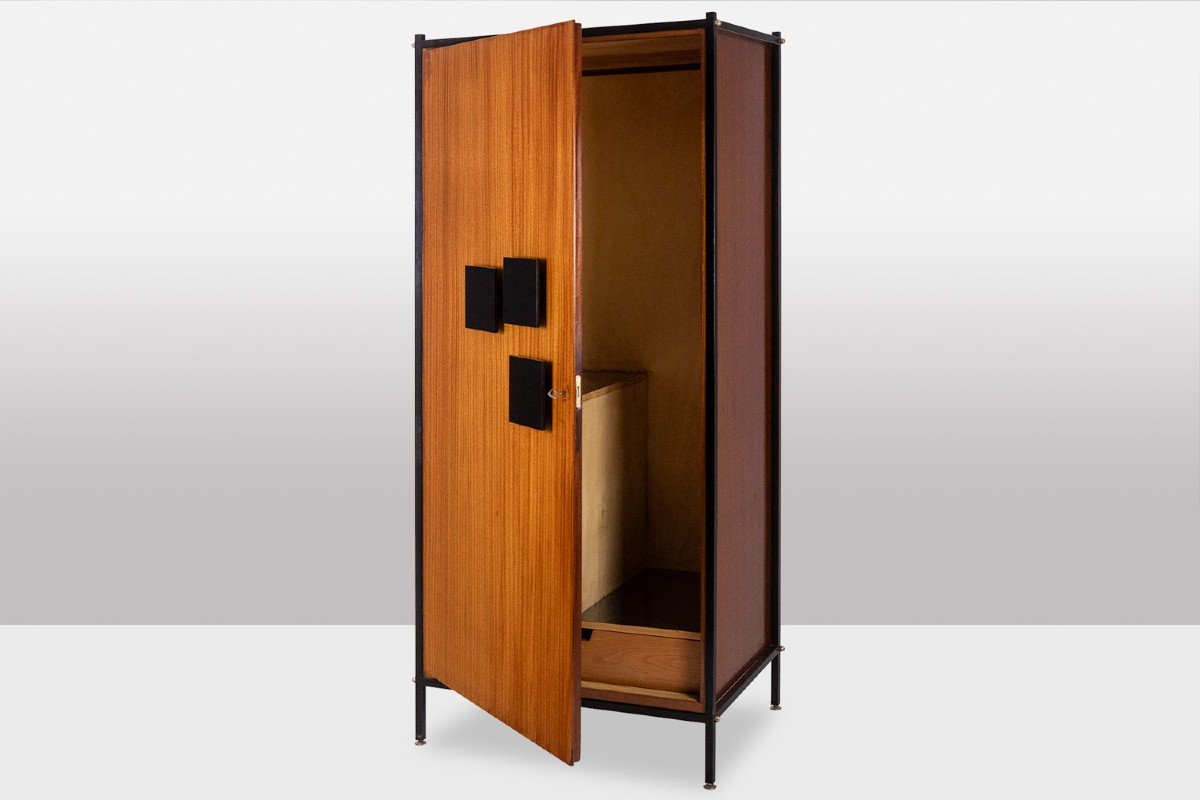 Pair Of Cabinets In Mahogany Veneer And Black Lacquered Iron. 1950s. Ls60702559u-photo-3