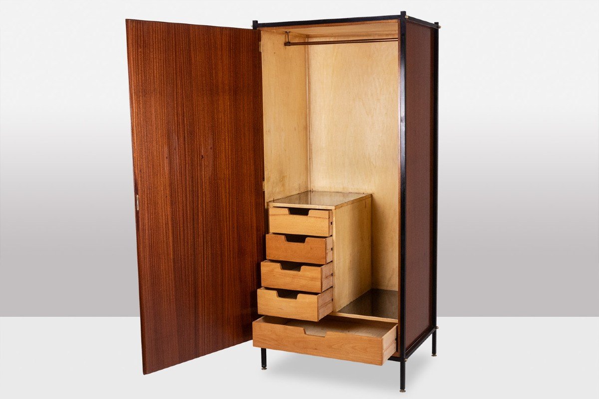 Pair Of Cabinets In Mahogany Veneer And Black Lacquered Iron. 1950s. Ls60702559u-photo-4