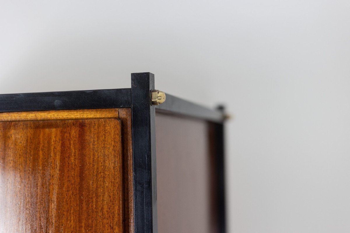 Pair Of Cabinets In Mahogany Veneer And Black Lacquered Iron. 1950s. Ls60702559u-photo-5