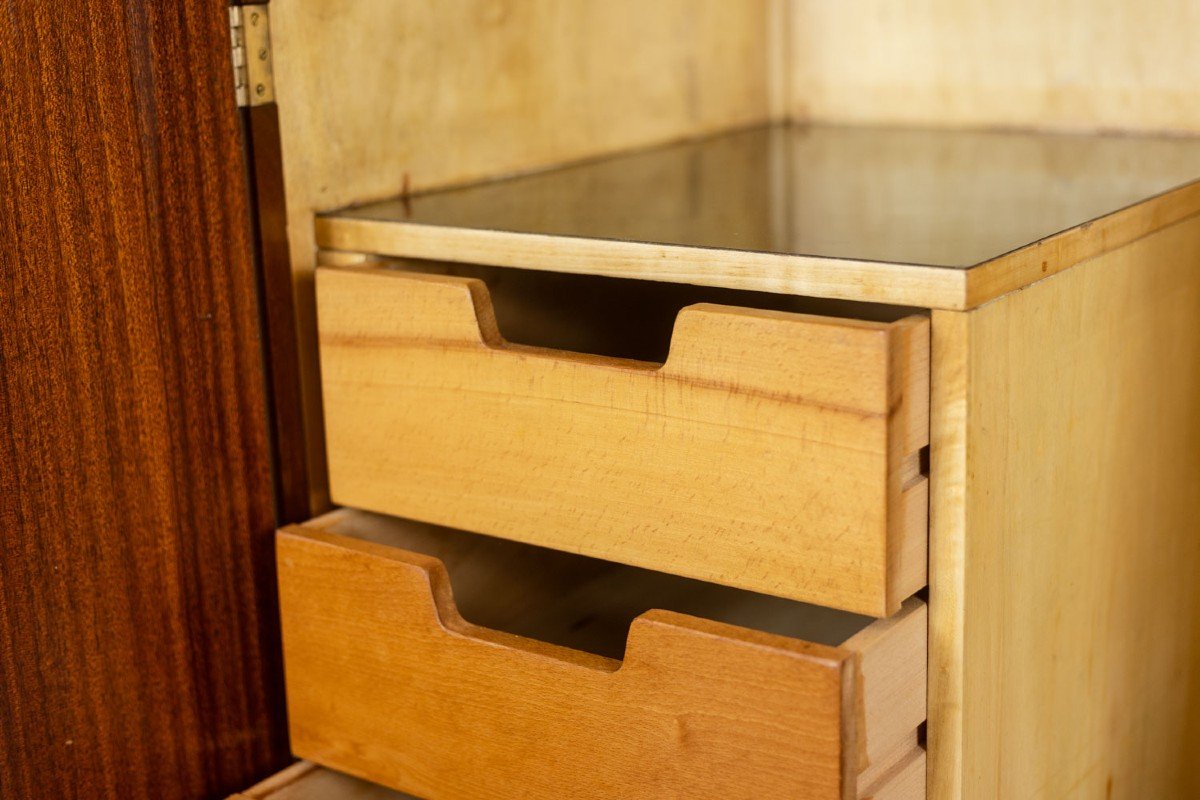 Pair Of Cabinets In Mahogany Veneer And Black Lacquered Iron. 1950s. Ls60702559u-photo-7