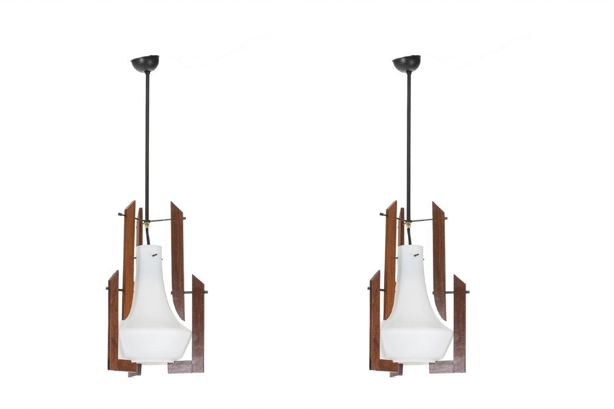 Ico Parisi. Pair Of Opaline Pendant Lights. 1960s. Ls6054609c