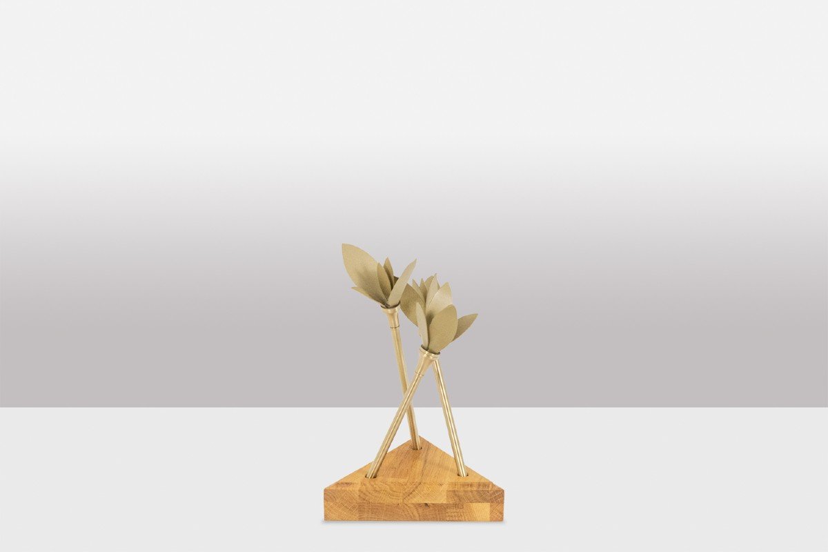 Napkin Holder In Matt Gold Brass With Its Wooden Base. Contemporary. Ls5957309m-photo-3