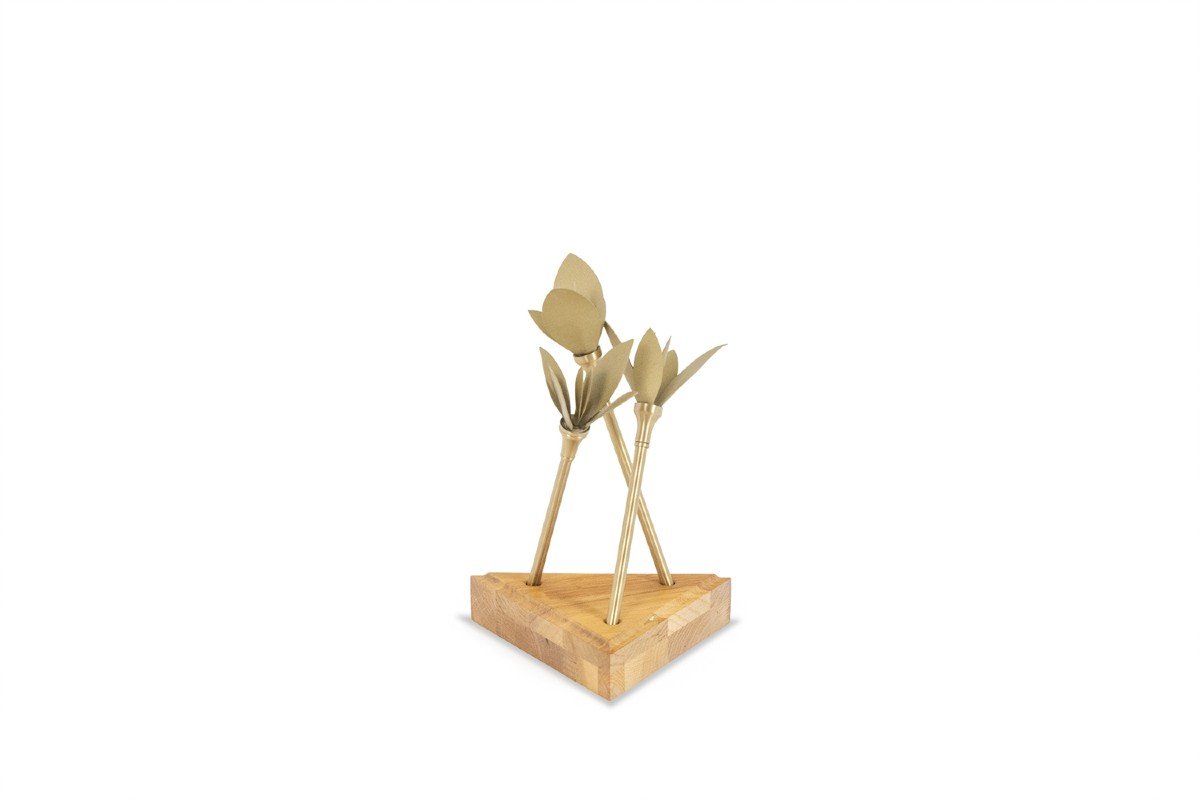 Napkin Holder In Matt Gold Brass With Its Wooden Base. Contemporary. Ls5957309m