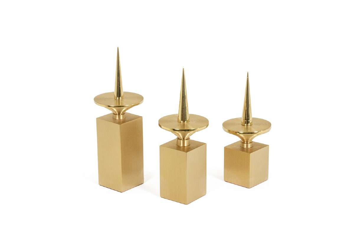 Set Of 3 Gilded Brass Candlesticks. Contemporary Work. Ls5958172t